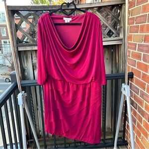 London Times Berry Cowl Neck Shutter Pleat Plus Dress 16W NWOT